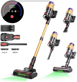 Steelstofzuiger Draadloos-Accu Stofzuiger-50 kPa Zuigkracht-60 Min Gebruiksduur-LED Display-HEPA Filter-Anti-Klit Borstel-Voor Tapijt Dierenharen Auto-1,5 L-Goud — thumbnail 1
