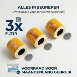 Tops Filterset 3x voor Kärcher WD1, WD2, WD3 & A-Series - Met Sluitschroeven – Nat & Droog Stofzuigerfilter – Tegen Fijnstof en Geuren — thumbnail 4