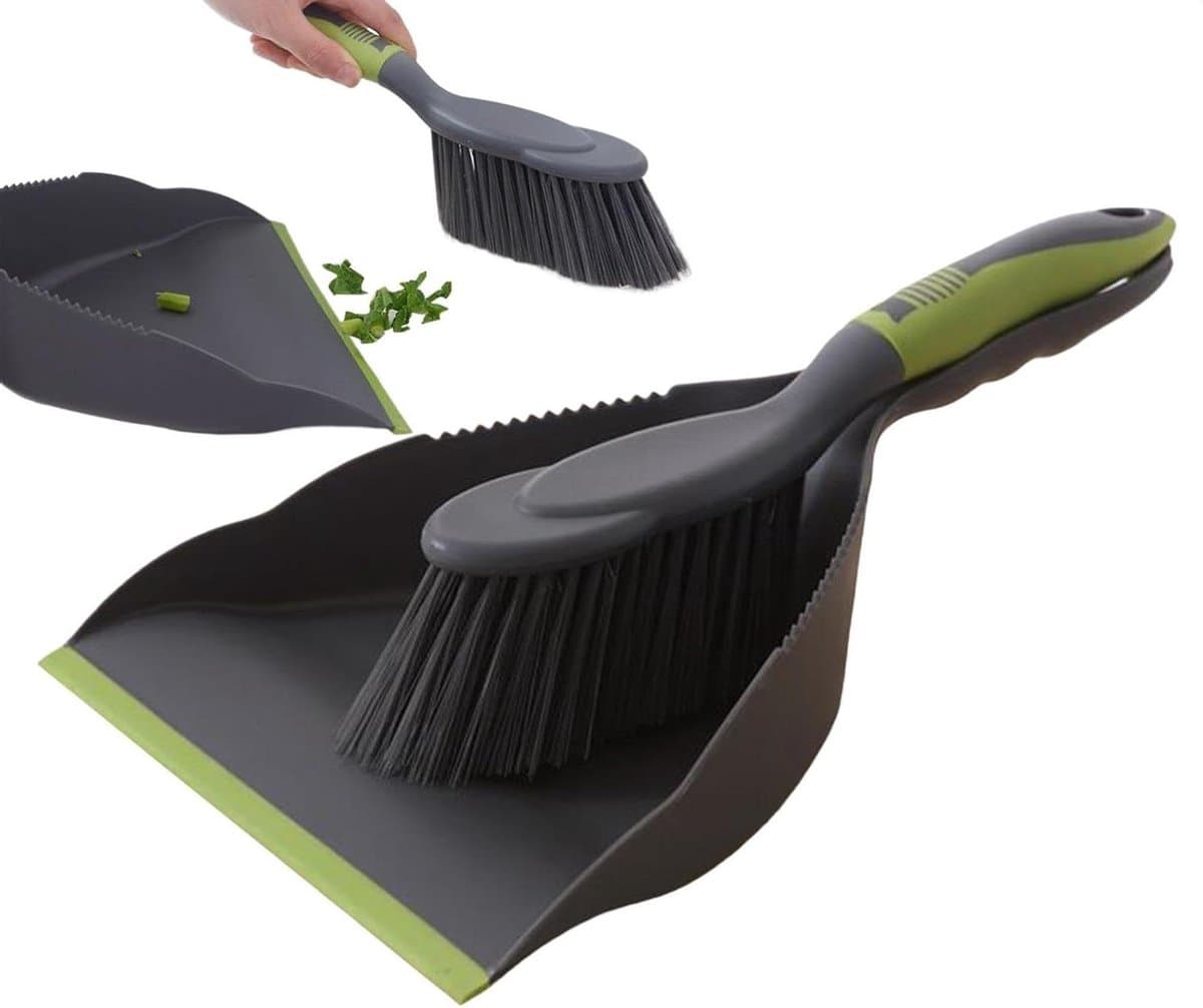 Kleine bezem stoffen set - Handveger blik - Snelle schoonmaak - Stevig PP materiaal - Compact formaat - Zwart — afbeelding 1