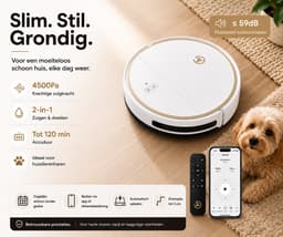 AG6000 Robotstofzuiger met Dweilfunctie – Robotstofzuiger met App & Afstandsbediening – Sterke Zuigkracht – Geschikt voor Huisdierenharen – Automatisch Oplaadstation – 120 Min Accu – Dweilrobot & Robotstofzuiger – Navigatie – 2500mAh – White Gold — thumbnail 2