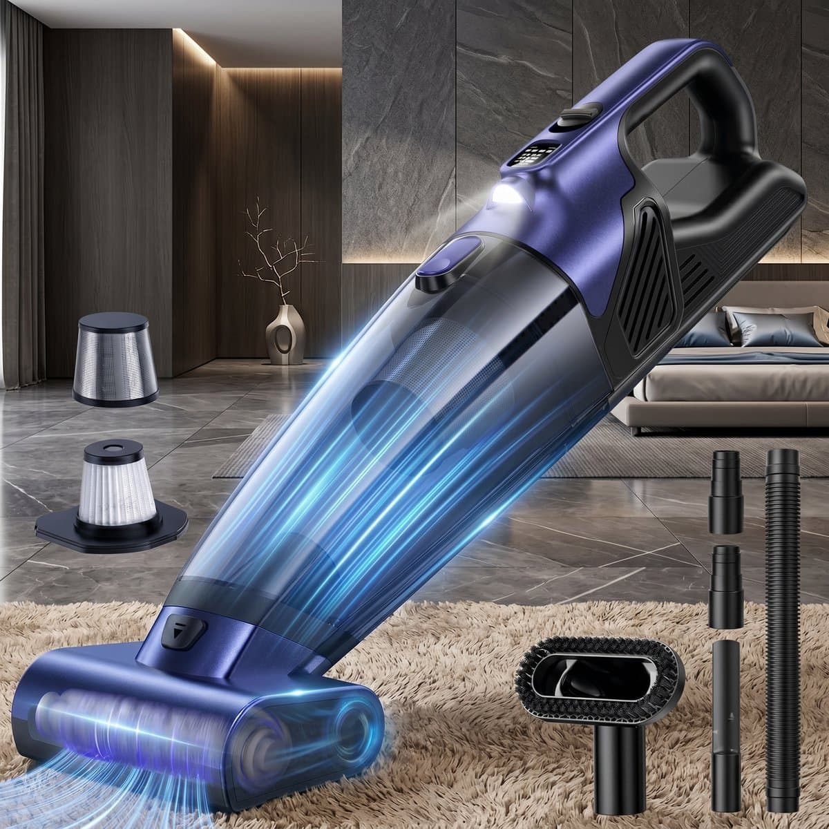 MUPOO draadloze handstofzuiger 20000Pa - kruimeldief voor Dierenharen met 720 ml Stofreservoir - Motorborstel-Wasbaar HEPA-filter -Type-C oplaadbaar-kruimelzuiger voor Auto, Bank, Tapijt en Trap — afbeelding 1