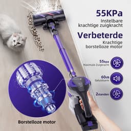 Elekiatech Steelstofzuiger Draadloos - 55000 Pa - 50Min Gebruikstijd - voor Huisdieren - 2,0L - Paars — thumbnail 3