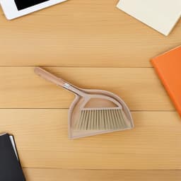 Handveger met steel - Kleine bezem - Bureau schoonmaken - Natuurlijk houten handvat - 30 cm lengte - Beige — thumbnail 2