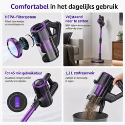Gloovon® - Steelstofzuiger Draadloos - Stofzuiger Zonder Zak - 45 min Gebruikstijd - 120W - LED verlichting - Geschikt voor Dierenharen- Krachtig — thumbnail 3