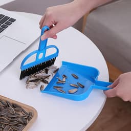 Mini Stoffer en Blik - Kleine Bezem Set - Bureau Schoonmaken - Zachte Borstelharen - Compact Ontwerp - Blauw — thumbnail 1