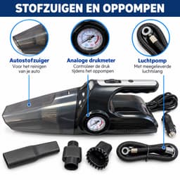 Kruimeldief - Autostofzuiger met luchtpomp - 12V 120W - Analoge drukmeter - Zwart — thumbnail 5