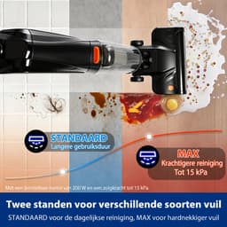 Grenintol Vloerreiniger – Nat en Droog Stofzuiger – 15kPa – 180° Platliggend – Stofzuiger met dweilfunctie – Zelfreiniging met Geëlektrolyseerd Water – Automatische Droging – Dubbelzijdige Randreiniging – 35 Min Accuduur – Oranje — thumbnail 5