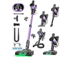 Hutjemutje - steelstofzuiger - draadloze stofzuiger - vacuum cleaner - zonder zak - 500W - krachtig - ideaal voor huisdierenharen & alle vloertypes - paars