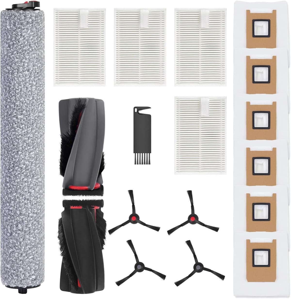 Pyreta - C28 Accessoires Vervanging geschikt voor eufy C28 Omni Stofzuiger, C28 Accessoires Kit Inclusief 1 Hoofdborstel, 1 Roller Mop, 4 Zijborstels, 4 HEPA-filters, 6 Vervangende Stofzakken — afbeelding 1