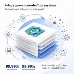 Set van 12 stofzuigerzakken, vervangende stofzakken geschikt voor Miele TU Guard L1 / Guard S1 / Guard M1 serie, 4-laags filter met lekvrij sluitsysteem — thumbnail 4