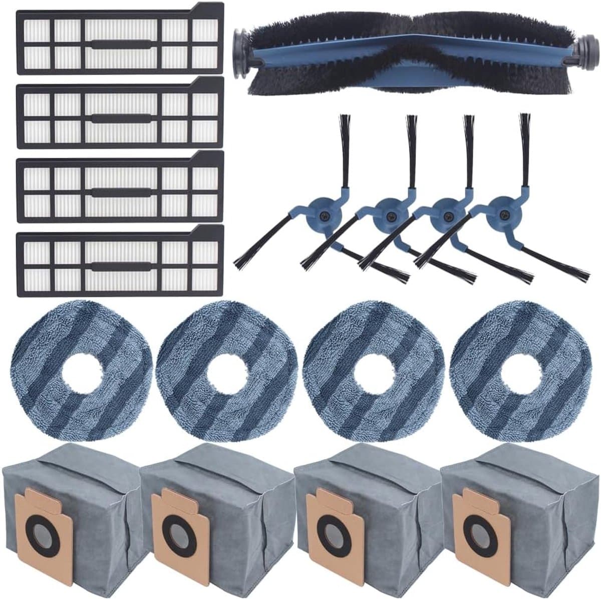 Dolaso Set van 17 vervangende onderdelen voor eufy X10 Pro Omni robotstofzuiger-1 rolborstel-4 zijborstels-4 wasbare filters-4 dweildoeken, accessoires — afbeelding 1