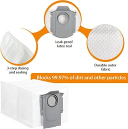 10 stuks stofzakken, accessoireset gescht voor Roborock S8 MaxV Ultra / S8 Max Ultra / S8+ / S8 Pro Ultra / S7 MaxV Ultra/Q Revo/Qrevo Pro/Qrevo MaxV / T8 Q5+ G10S PRO Q7 Max+ Q8 Max+, grote capaciteit — thumbnail 4