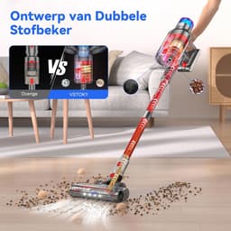 Draadloze Steelstofzuiger - Krachtige Stofzuiger - Huis Schoonmaken - Zelfstandig Staand - 600 Watt - Rood — thumbnail 4
