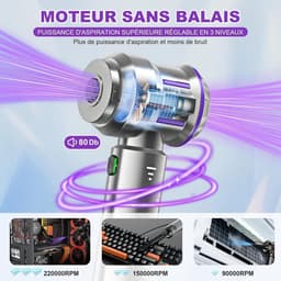 Draadloze Handstofzuiger - Zwart - 4-in-1 Mini Stofzuiger met Borstelloze Motor - Voor Auto en Thuis — thumbnail 4