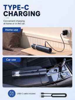 SnelShoppen - Draadloze Mini-handstofzuiger voor Auto - Krachtig 5000 Pa, 90 W, Zwart - Perfect voor Auto, Huis, en Reizen — thumbnail 5