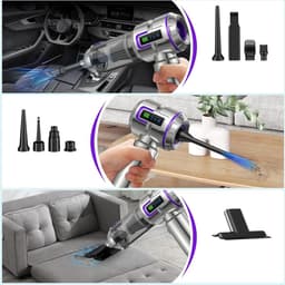 REDOM Stofzuiger met krachtige zuigkracht 16.000 Pa – Draadloze handstofzuiger – 3 standen – Zuigen, blazen, opblazen en leeglopen – LED-display – Auto en huis – Zilverpaars — thumbnail 4