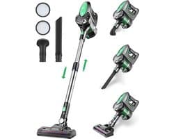 VIN® 6-in1 Steelstofzuiger Zonder Zak op Accu - Steelstofzuiger Draadloos Uitschuifbaar - Kruimeldief Snoerloos best Verkocht 25KPA – Veelzijdige Kruimeldief best Verkocht – met Krachtige batterij – Zwart/Groen
