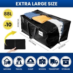 Extra Grote Verhuiszakken met Rits, Stevige Handgrepen, 88 Liter, 130 Pond Draagvermogen - Alternatief voor Dozen (4-Pack) — thumbnail 5