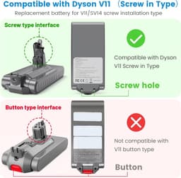 Accu geschikt voor Dyson V11 (SV14) - 'Schroef Type' (Li-ion/3600mAh/25.2V) — thumbnail 5