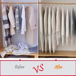 Clothes Cover Bags Set of 12 - Full Zipper Garment Bags (60 x 100cm/6pcs + 60 x 120cm/6pcs) - Lightweight Clear Waterproof Washable - Suit Carrier Protector - Wardrobes — thumbnail 3