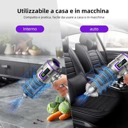 Deze compacte, snoerloze handstofzuiger in zilver-paars is een multifunctionele 4-in-1 autostofzuiger met display, geschikt voor het schoonmaken en verwijderen van haar in huis, op kantoor en in de auto. — thumbnail 2