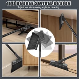 Bezem en veegset - Stoffer en blik - Snel schoonmaken - 180 graden draaibaar - 138 cm steel - Donkergrijs — thumbnail 3