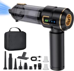 REDOM Stofzuiger 16.000 Pa – Draadloze handstofzuiger met krachtige zuigkracht – 3 standen – 4-in-1 zuigen, blazen, opblazen en leeglopen – Auto en huis – Zwart Goud — thumbnail 1