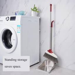 Stoffer en Blik Set - Bezem met Lange Steel - Binnen Vegen - Ergonomisch Rechtopstaand - Lange Steel - Grijs — thumbnail 3