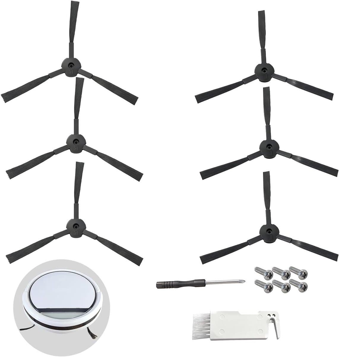Zijborstels voor robotstofzuiger - 3 paar zijborstels geschikt voor Medion E32/MD18500/MD18501 met schoonmaakborstel en schroevendraaier, nylon materiaal voor optimale reiniging — afbeelding 1