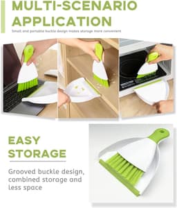 Stofpan en borstelset - Mini veger - Bureau schoonmaken - Ergonomisch ontwerp - 1 set - Groen — thumbnail 2