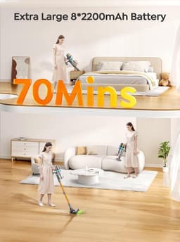 Draadloze steelstofzuiger 600W - 50 kPa zuigkracht - 65 min accu - LED borstel - 1,8L stofreservoir — thumbnail 5
