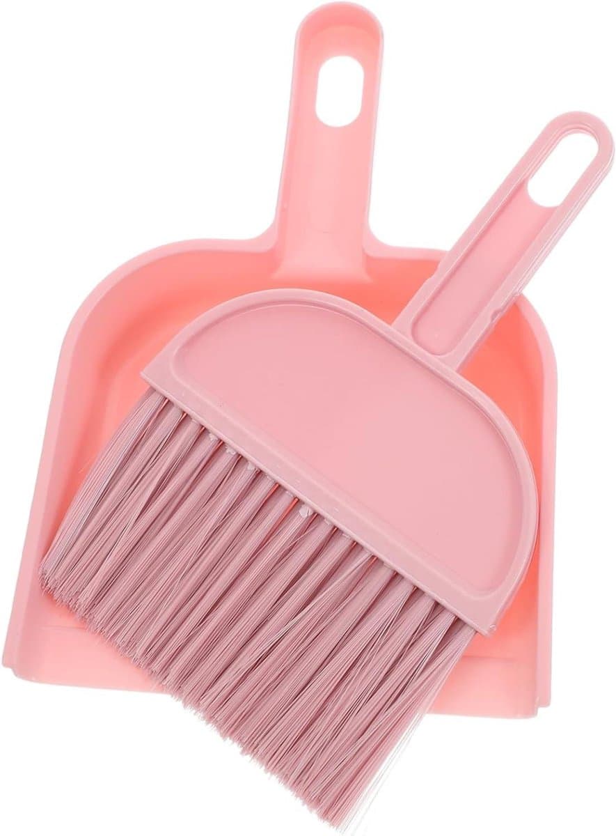 Mini Bezem Stoffer - Kleine Schoonmaakset - Snel Opruimen - Compact Ontwerp - 20.5cm Lengte - Roze — afbeelding 1