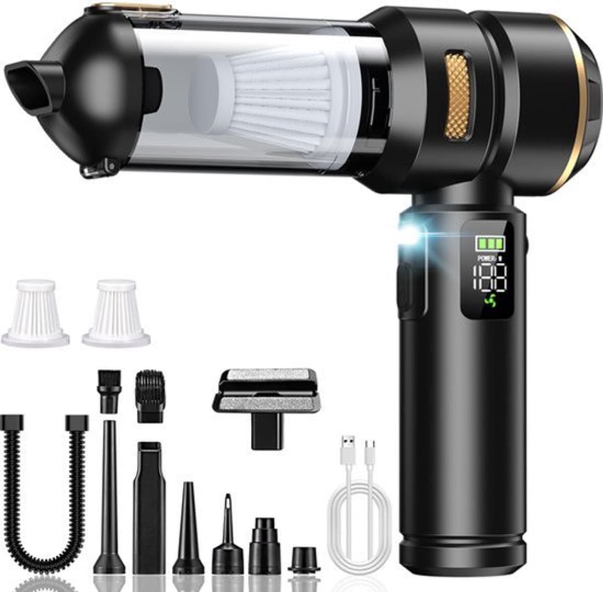 Handstofzuiger met accu, 4-in-1, 32000 Pa autostofzuiger, draadloos, lcd-display, autostofzuiger, borstelloze motor, 300.000 omw/min, stofzuiger voor auto, kantoor, dierenharen — afbeelding 1