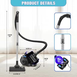 Royalty Line® VCO7221 Stofzuiger Zonder Zak - 2 Liter Cyclonische Stofzuigers - HEPA Filter - Vacuum Cleaner Met Sterke Zuigkracht - Compact en Lichtgewicht - Zwart — thumbnail 4