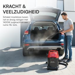 Heinner DuoClean Nat- en droogstofzuiger – Multifunctioneel – 1400 W – 15 L tank – 3 L zak – HEPA-filter – Blazingsfunctie – Zwart/Rood — thumbnail 2