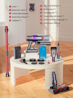 Draadloze steelstofzuiger - 48000 PA - 500W - 60 min - LED scherm - Zonder zak - 3 opzetstukken - 1 liter stofbak - Paars, antraciet — thumbnail 5