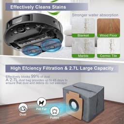 8 stuks stofzakken vervanging + 2 wasbare dweildoeken compatibel met Eufy Clean X8 Pro robotstofzuiger, zelfleeg station, grote capaciteit stofzuigerzakken, stofzuigeraccessoires — thumbnail 2