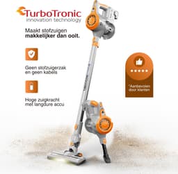TurboTronic IQ8 steelstofzuiger draadloos - Zonder zak op accu - met kruimeldief en accessoires - Zilver/Oranje — thumbnail 2