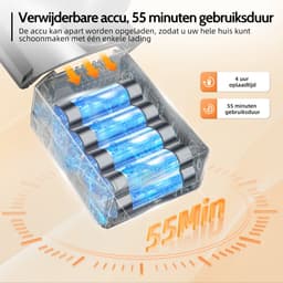 Fukstern Draadloze Steelstofzuiger - 40kPa Zuigkracht - 55 Minuten Werktijd - 2 Zuigstanden - 5-lags HEPA-filtersysteem - Paars — thumbnail 3