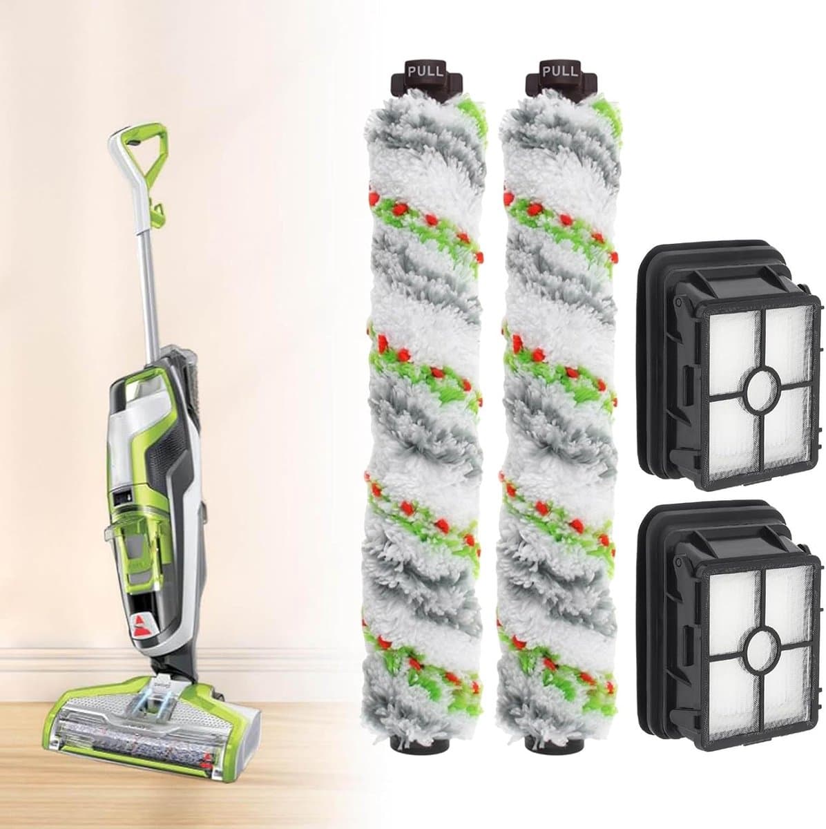 Geschikt voor 2-pack 1868 Multi-Surface Vacuum Brush Rolls en 2-pack 1866 Vervangende Filters, Compatibel met Bissell CrossWave 2306A 1785A 3888A Stofzuigers, Vergelijkbaar met Onderdeel 1608684, 160-8683 — afbeelding 1