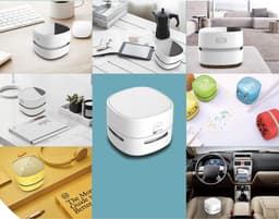 Witte compacte bureaustofzuiger gevoed met AA‑batterijen (batterijen niet inbegrepen), lange looptijd en 360° draaibare kop, bureaustof en gumresten, geschikt voor thuis, school, kantoor en als kindercadeau — thumbnail 2