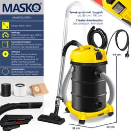MASKO® Alleszuiger 6IN1 Nat- en Droogzuiger 2300W + stopcontact, Blaasfunctie, Droog- & natzuigen | Industriële stofzuiger vuilreservoir 30L Bouwstofzuiger - Geel — thumbnail 4