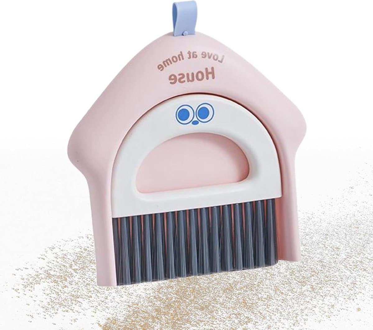Bezem Stofblik Set - Schoonmaak Gereedschap - Bureau Reinigen - Compact Opvouwbaar - 18.5x17cm - Roze — afbeelding 1