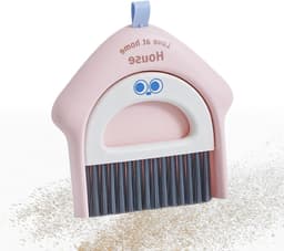 Bezem Stofblik Set - Schoonmaak Gereedschap - Bureau Reinigen - Compact Opvouwbaar - 18.5x17cm - Roze — thumbnail 1