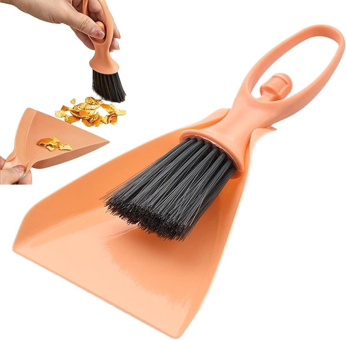 Handbezem en stoffer - Kruimelset - Snel opruimen - Ergonomisch ontwerp - 11 x 23.5 cm - Oranje — afbeelding 1