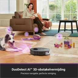 Robotstofzuiger met 8000 Pa zuigkracht en zelflegend station, anti-wikkelfunctie, 3D-obstakelvermijding, 180 minuten looptijd, DuoDetect AI, zwart — thumbnail 4