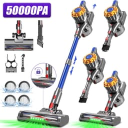 Adormii Steelstofzuiger Draadloos – 50000Pa Sterke Zuigkracht – 60 Min Accuduur – Anti-haarwikkel Vloerborstel – 4 HEPA-filters – 1,6 L Stofreservoir – Groene LED Stofdetectieverlichting – Goud — thumbnail 1