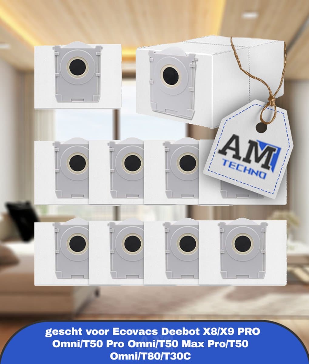 Stofzuigerzak gescht voor Ecovacs Deebot X8/X9 PRO Omni/T50 Pro Omni/T50 Max Pro/T50 Omni/T80/T30C robotstofzuiger,actieve koolstofzak accessoires,10 stuks 3L capaciteit stofzuigerzakken,reserveonderdelen — afbeelding 1