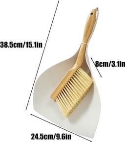 Mini bezem veegschep - Kleine schoonmaakset - Kleine ruimtes reinigen - Houten handvat - Compact formaat - Wit — thumbnail 5