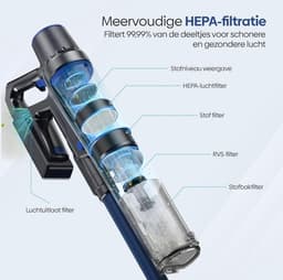 Draadloze Steelstofzuiger met Dweilfunctie - Donkerblauw - 1 Stuk - 350W Motor met HEPA Filter - Voor Tapijt en Harde Vloeren — thumbnail 3